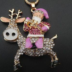 New Betsey Johnson Crystal SantaClaus Deer Pendant